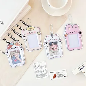 Cartoon animal PVC photo card holders in bunny and bear shapes with bead chains