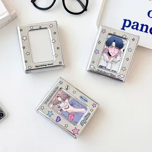 Porte-cartes Photo en PVC Argent 3 Pouces Mini Album Photo pour Cartes Kpop Motif Étoiles Ailes Livre de Rangement Polaroid