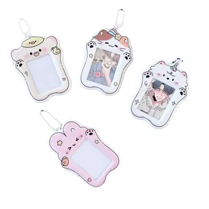 Cartoon animal PVC 3-inch photo card holders with ball chain for easy hanging and display