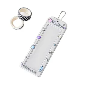 Porte-carte transparent en PVC avec étoiles et chaîne pour photos d'idoles et k-pop cartes