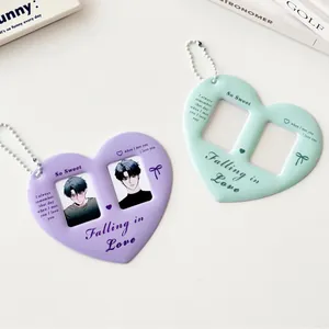 Portacarte doppio a forma di cuore con portachiavi nei colori viola e menta