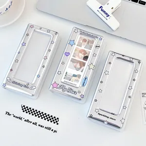 Classeur de Cartes en PVC Miroir Argenté Y2K Album Photo Imprimé Étoile Coeur Livre de Collection de Cartes Idol