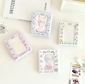 Detail of cute animal envelope photocard holder showing PVC sleeves and colorful designs