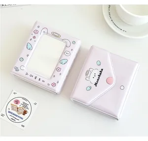 Detail of lavender PVC card holders featuring cute cartoon bunny motifs and snap closure