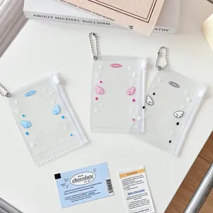 Pochette de Rangement pour Cartes en PVC Transparent avec Fermeture Éclair Motifs Ailes d'Ange Étoiles Porte-clés
