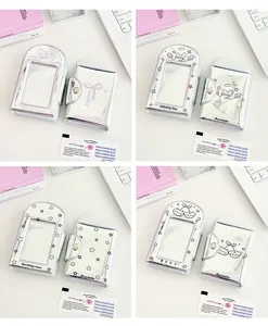 Silberne Mini-Fotokartenhalter mit pinker Schleife und Sternen für Sammelkarten