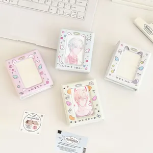 Aesthetic pastel photocard holders with cute animal designs in pink, blue, green and white