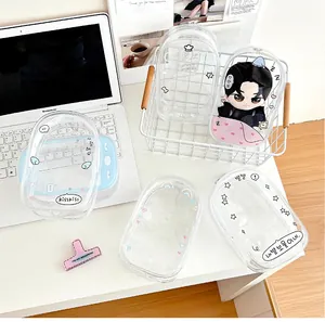 Detail of transparent PVC organizer bag with cute Korean style cartoon prints and zipper