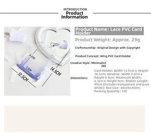 Detailed size specifications for glitter lace photocard holder with purple gradient wings