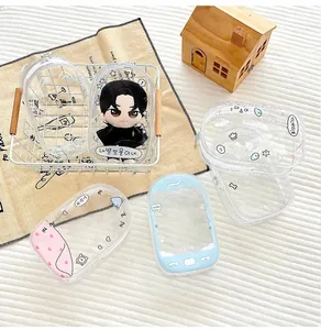 Detailed view of clear PVC storage bag with cute prints and white reinforced edges