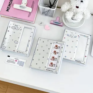 Mini Album per Fotocard in PVC Argento Specchio Libro da Collezione Stile Coreano Per Foto Motivo Stella Ala Ciliegia Portatile Cartoleria per Studenti
