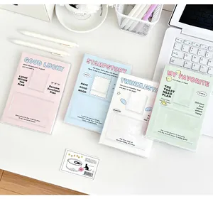 Detail view of Macaron PVC notebook covers with double card slots and aesthetic illustrations