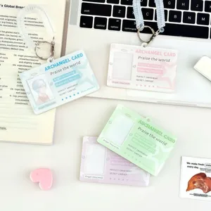 Acrylic angel wing 1-inch ID card holder with magnetic snap and spring keychain