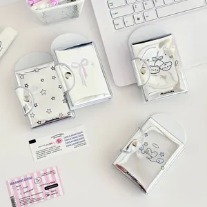 Glitzernde Mini-Fotoalben in Silber mit niedlichen Motiven für Kpop-Fotokarten