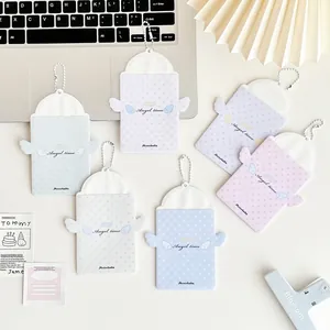 Set of 6 colorful angel wing PVC photocard holders with bead chains in macaron tones