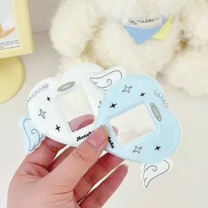 Portacarte carino a forma di cuore con ali d'angelo, set bianco e blu chiaro