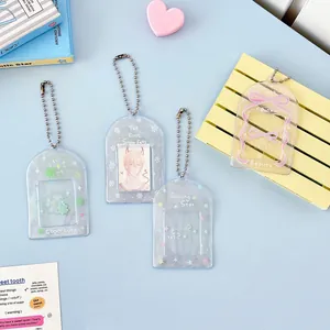 Set di porta fotocard in PVC glitterato con catenine, stelle e nastri rosa