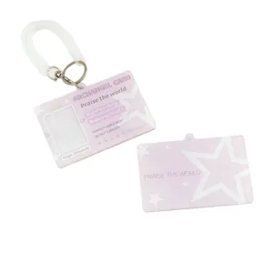 Pink angel wing acrylic ID card holder set with spring rope and star patterns