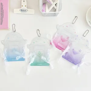 Glitter lace-up photocard holders with angel wings and heart window in four pastel colors