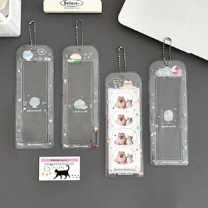 Leuke Transparante Glitter PVC Kaarthoes Met Metalen Kralenketting Cartoon Dessert Vier Grid Idool Fotohouder Beschermtas