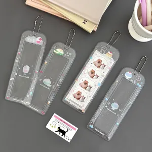 Glinsterende PVC fotokaarthouders met zomerse dessertillustraties en metalen ketting