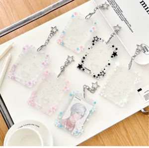 Glitter acrylic star photocard holders in multiple colors with star-shaped metal clasps