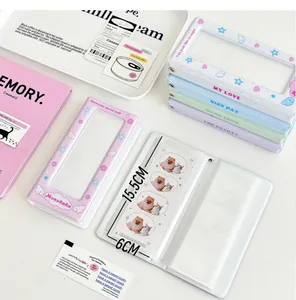 Macro view of 15.5x6cm macaron card albums with transparent windows and inner sleeves