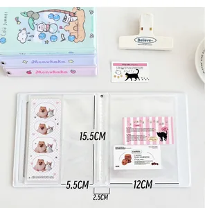 Detail view of colorful macaron ring binder album with transparent inner PP pockets
