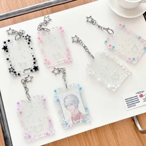 Acrylic star glitter card holder with metallic keychain for photo protection in five colors