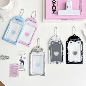 Ins Stil PVC Idol Fotokartenhalter Mit Transparentem Fenster Herz Stern Muster Kartenschutz Mit Metallperlenkette