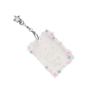 Sparkly star acrylic card holder keychain with heart relief and star sequins for photocards