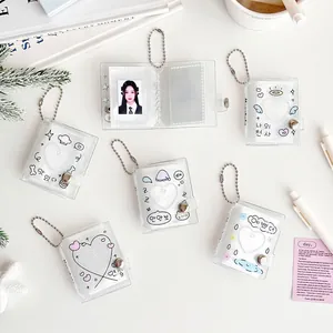 Mini Glitter Transparent PVC Photocard Album Heart Cutout Kpop Photocard Binder Pocket Storage Card Holder With Ball Chain