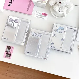 Silber Spiegel PVC Fotokarten Ordner Vier Raster Fotoalbum Kpop Star Karten Sammler Aufbewahrung Für Instax Mini Foto Mädchen Geschenk