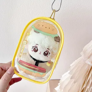 Bolsa de PVC transparente para muñecas con tema de hamburguesa y ribete amarillo