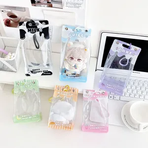 Cartoon Transparent PVC Doll Storage Bag Beverage Box Shaped Portable Display Case For Cotton Dolls Hanging Travel Bag