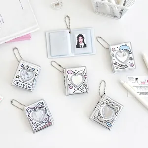 Silver Heart Cutout Mini Photocard Binder PVC Idol Card Storage Book With Metallic Bead Chain Keychain Portable Album