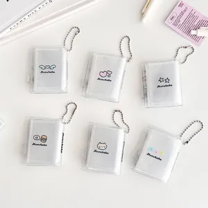 Mini glitter transparent PVC photo card binder with cute prints and metal bead chain
