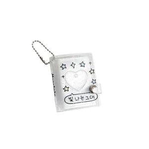 Glitter mini photocard holder binder with heart cutout and metal bead chain for fans