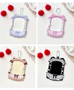 Collection of cute cat-ear PVC card holders in multiple pastel colors with ribbon details