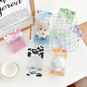 Cartoon drink box transparent display bags for plush dolls with colorful hooks