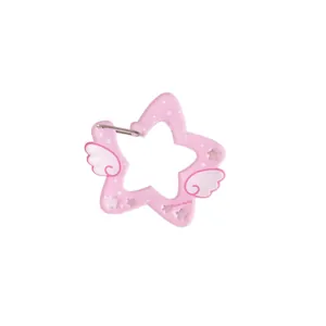 Rosa sternförmiger Acryl-Karabiner-Schlüsselanhänger mit weißen Flügeln und Silberclip