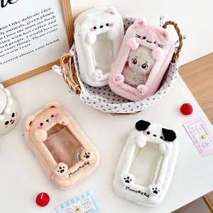 Schattige pluche cartoon opbergtas met transparant PVC-venster en dierenborduurwerk
