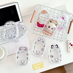Clear PVC storage pouch with cute food cartoon prints and Monvkaka brand logo details