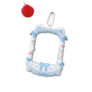 Cute blue cat ear acrylic card holder with bow and paw prints for 3 inch photos