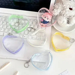 Mini Bolsa de PVC Transparente en Forma de Corazón Con Cremallera y Llavero Bolsa de Almacenamiento de Muñecas Llavero para Mochila Niñas