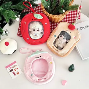 Sac de Rangement pour Poupée en Peluche Dessin Animé Avec Fenêtre Transparente Forme de Fraise Pomme Toast Sac de Transport avec Sangle