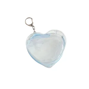 Mini bolsa transparente de PVC en forma de corazón con cremallera azul claro