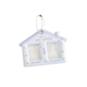 Lavender house-shaped photocard holder with dual slots and star-patterned bead chain