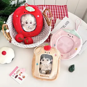 Sacs de rangement en peluche forme fraise et toast avec fenêtres transparentes en PVC