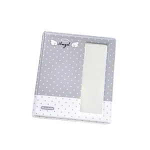 Polka dot gray and white mini photo album with Angel wings and card display window